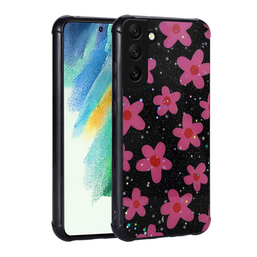 Galaxy S21 FE Kılıf Simli Desenli Kamera Korumalı Parlak NXXA Popy Kapak-Çiçek