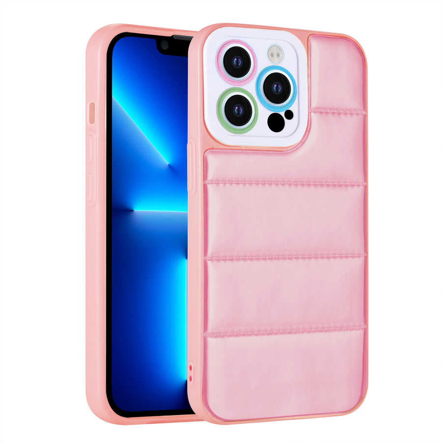 iPhone 12 Pro Max Uyumlu Kamera Korumalı Airbagli Renkli NXXA Seksek Kapak-Pembe