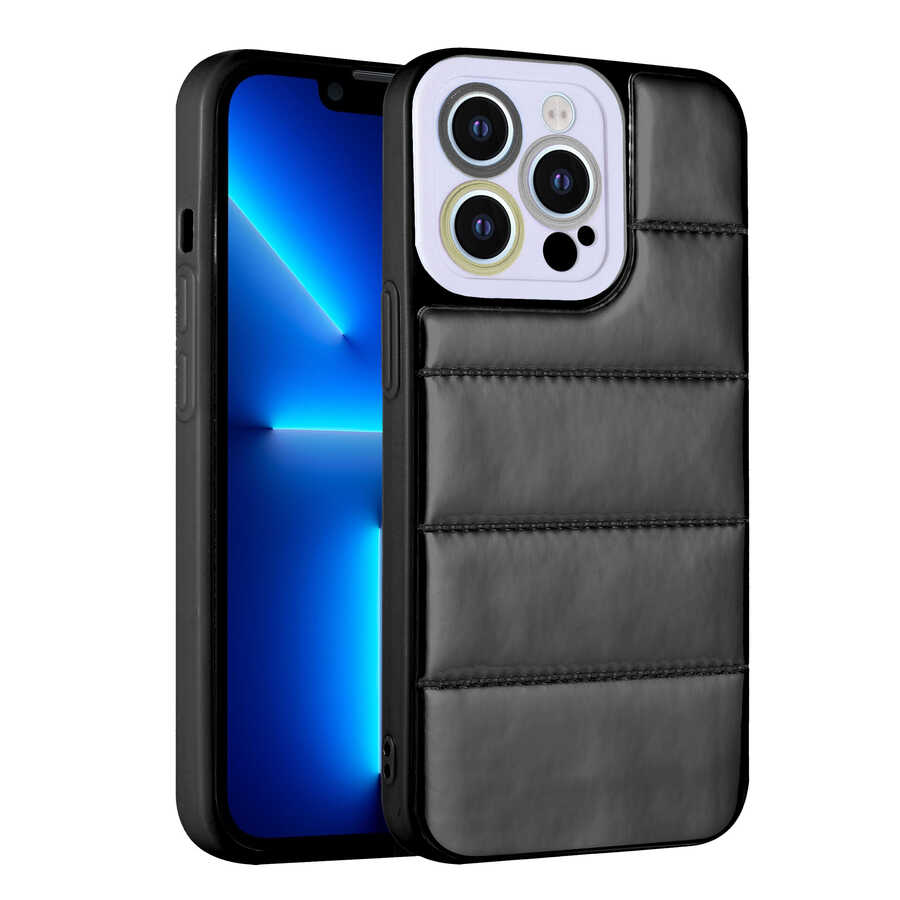 iPhone 13 Pro Max Kılıf Kamera Korumalı Airbagli Renkli NXXA Seksek Kapak-Siyah