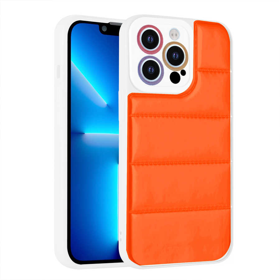 iPhone 13 Pro Max Uyumlu Kamera Korumalı Airbagli Renkli NXXA Seksek Kapak-Turuncu