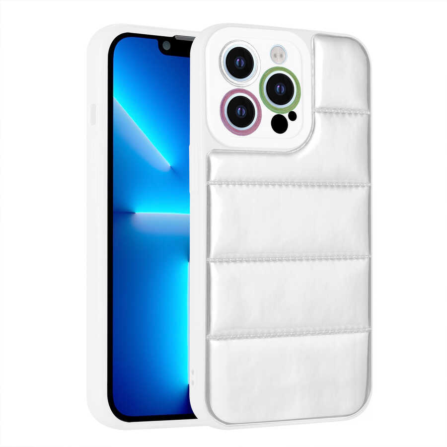 iPhone 13 Pro Max Kılıf Kamera Korumalı Airbagli Renkli NXXA Seksek Kapak-Gümüş