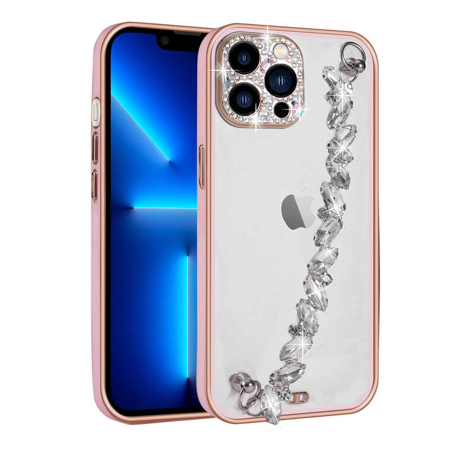 iPhone 12 Pro Uyumlu Taş Süslemeli Kamera Korumalı El Tutamaçlı NXXA Blazer Kapak-Pembe