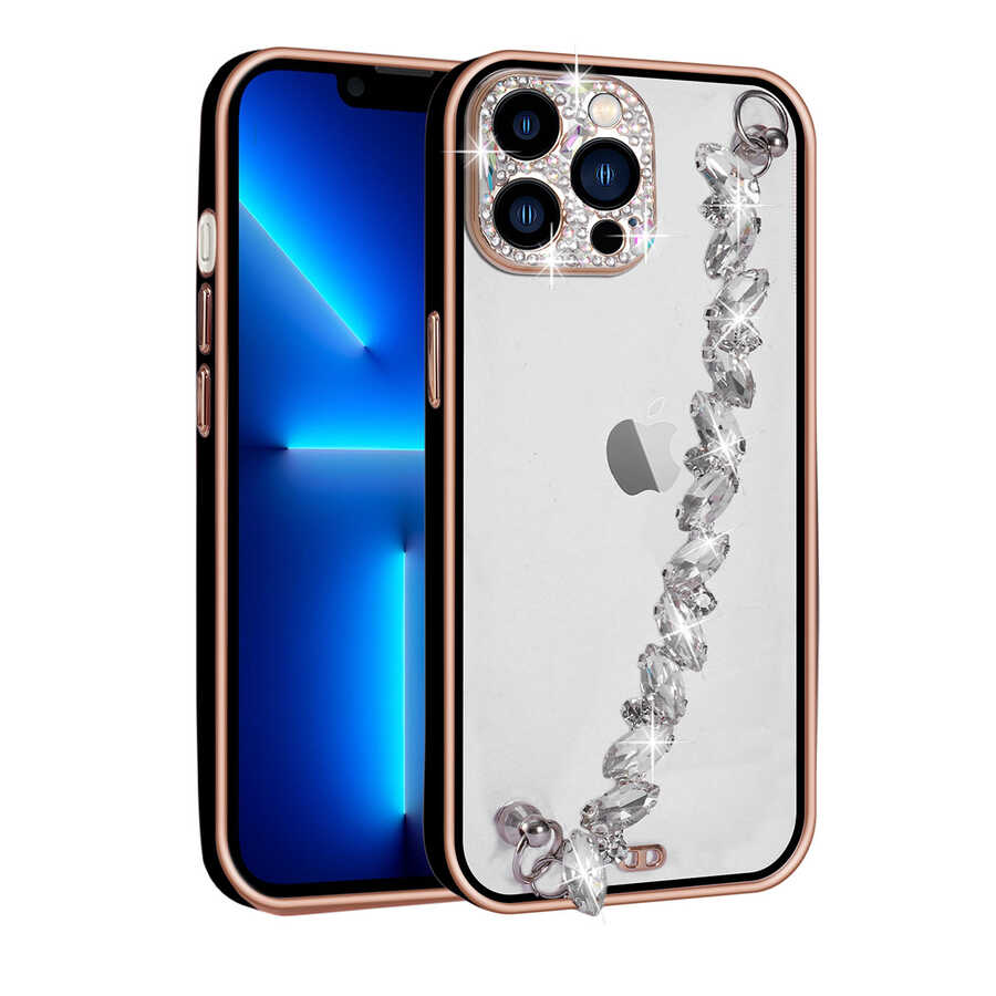 iPhone 13 Pro Kılıf Taş Süslemeli Kamera Korumalı El Tutamaçlı NXXA Blazer Kapak-Siyah