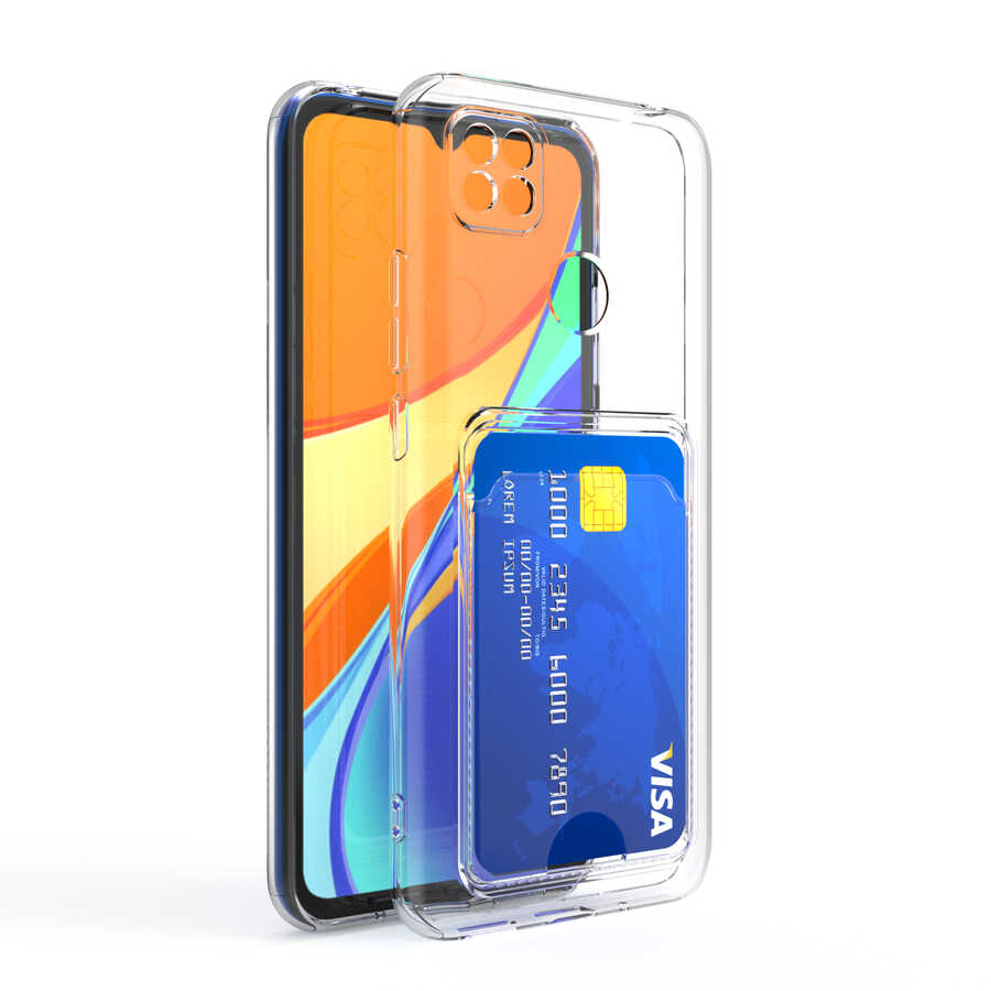 Xiaomi Redmi 9C Kılıf Kartlıklı Şeffaf NXXA Setra Clear Silikon Kapak-Renksiz