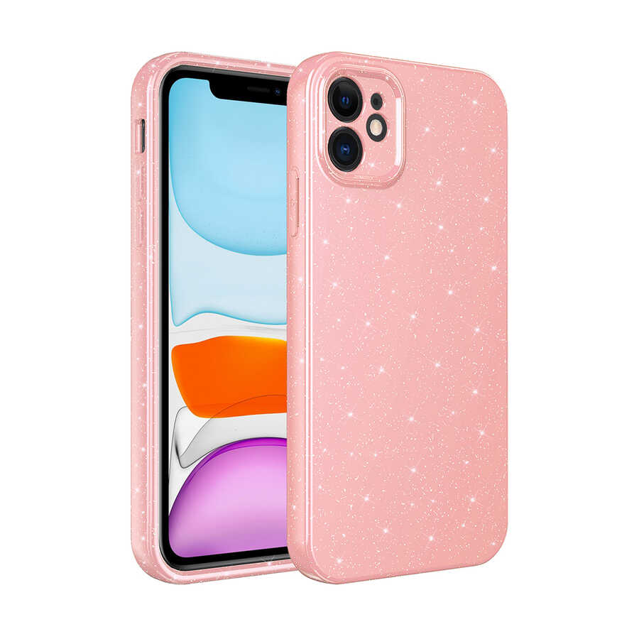 iPhone 11 Uyumlu Kamera Korumalı Simli Lüks NXXA Koton Kapak-Pembe