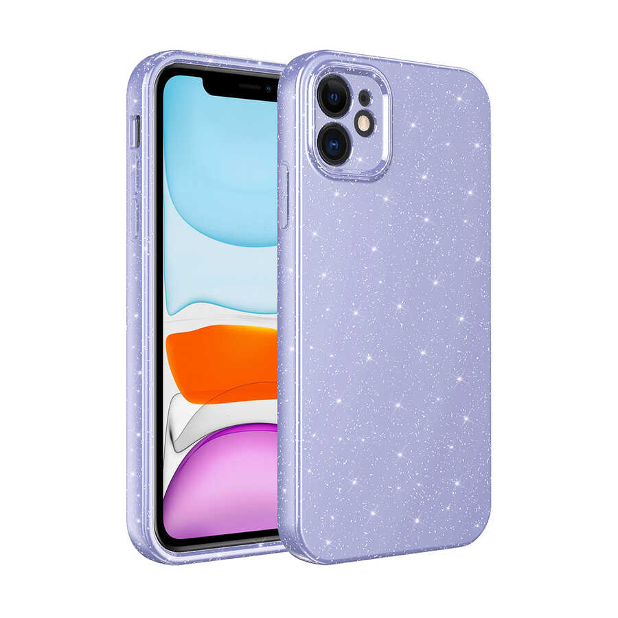 iPhone 11 Kılıf Kamera Korumalı Simli Lüks NXXA Koton Kapak-Lila