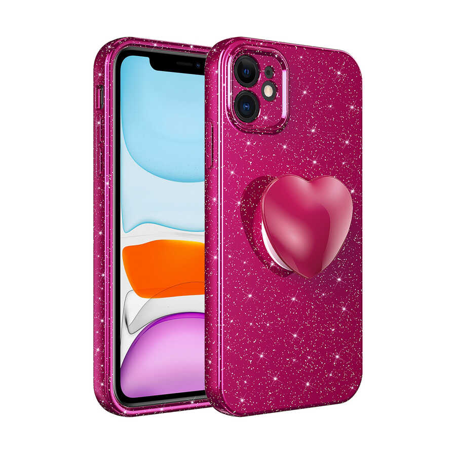 iPhone 11 Kılıf Kamera Korumalı Simli Pop Soketli Lüks NXXA Koton Soketli Kapak-Mürdüm