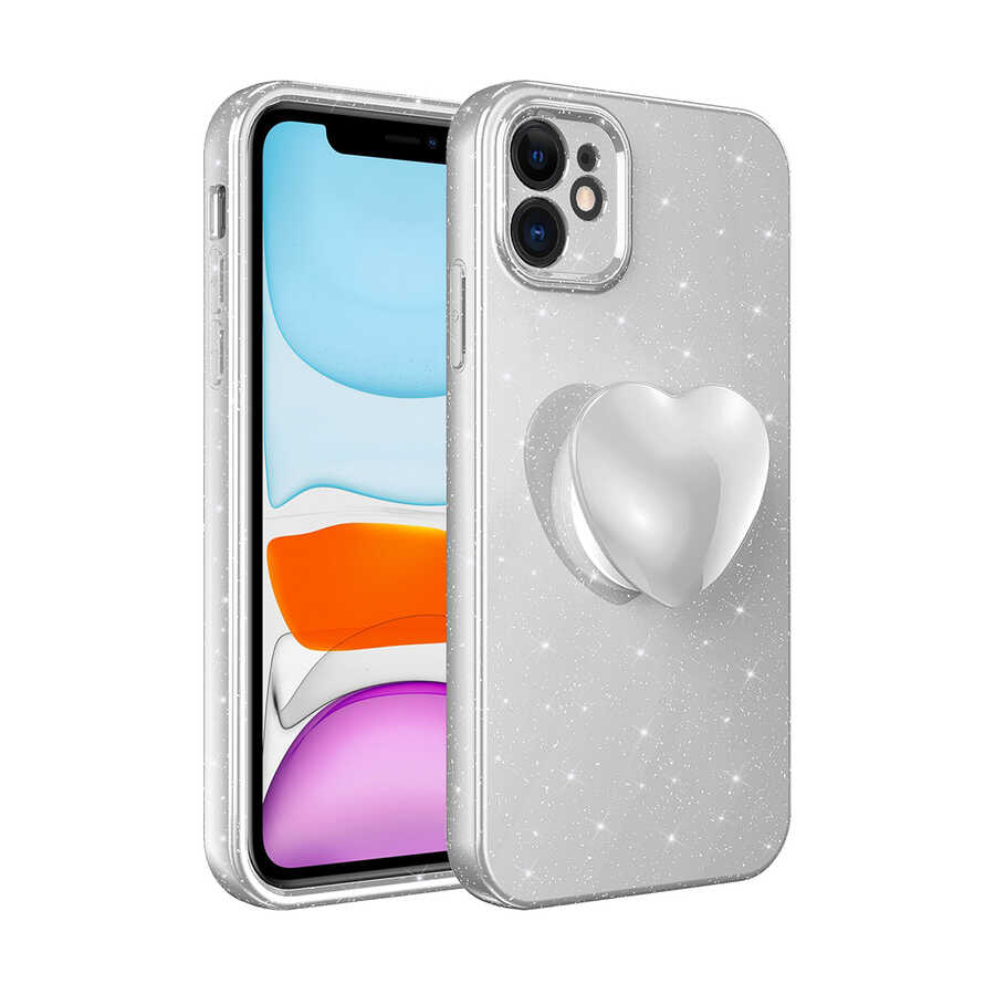 iPhone 11 Kılıf Kamera Korumalı Simli Pop Soketli Lüks NXXA Koton Soketli Kapak-Beyaz