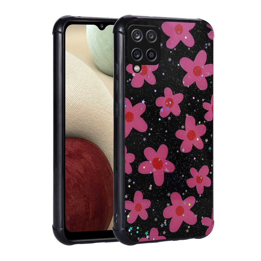 Galaxy M33 Kılıf Simli Desenli Kamera Korumalı Parlak NXXA Popy Kapak-Çiçek