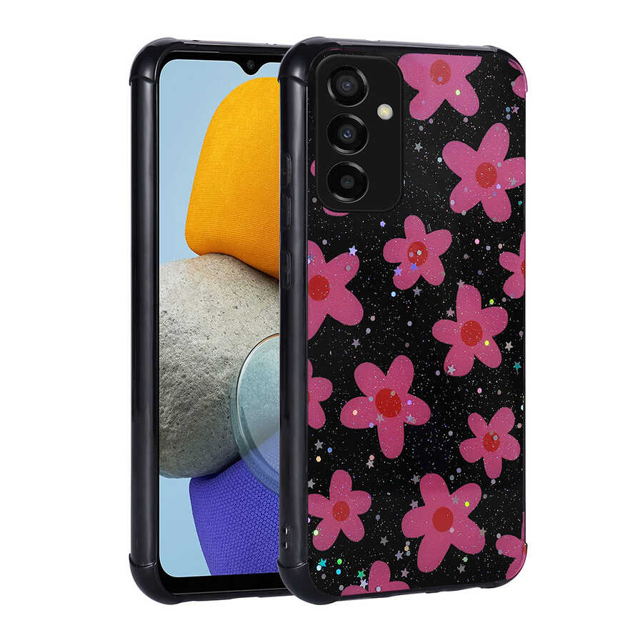 Galaxy M23 Kılıf Simli Desenli Kamera Korumalı Parlak NXXA Popy Kapak-Çiçek