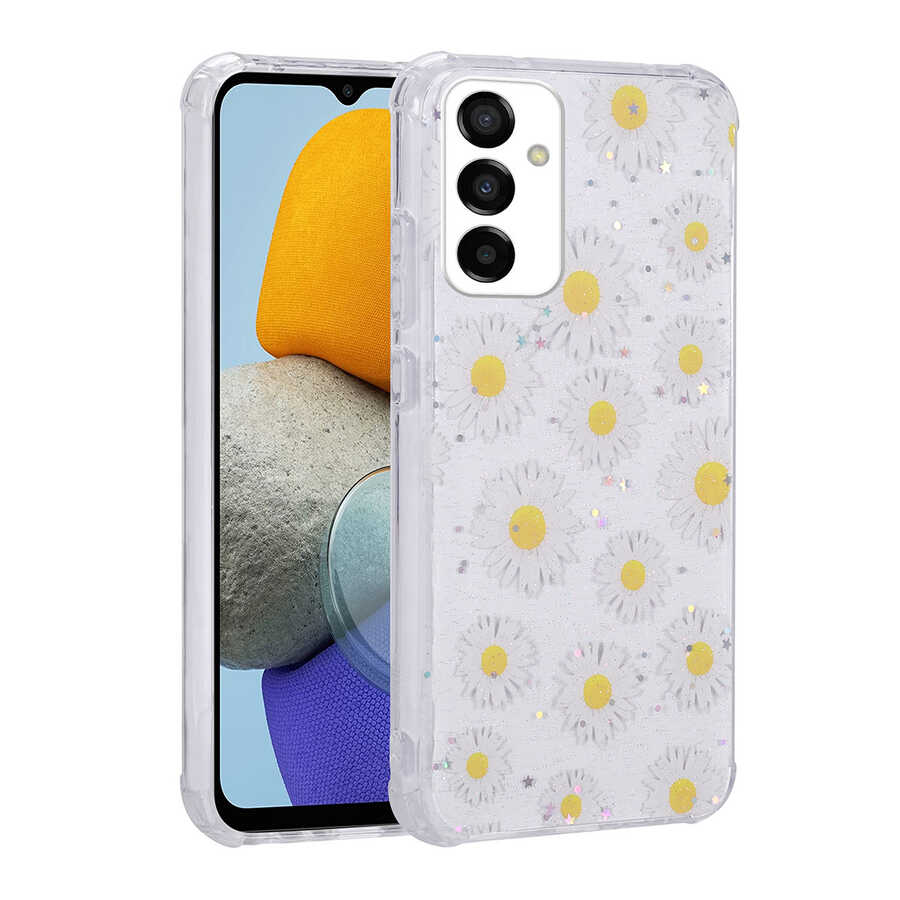 Galaxy M23 Kılıf Simli Desenli Kamera Korumalı Parlak NXXA Popy Kapak-Papatya