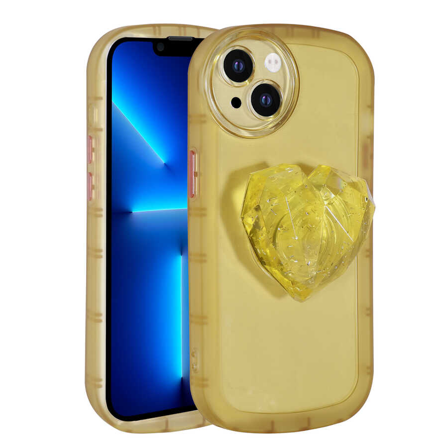 iPhone 13 Kılıf Kamera Korumalı Pop Soketli Renkli NXXA Ofro Kapak-Sarı