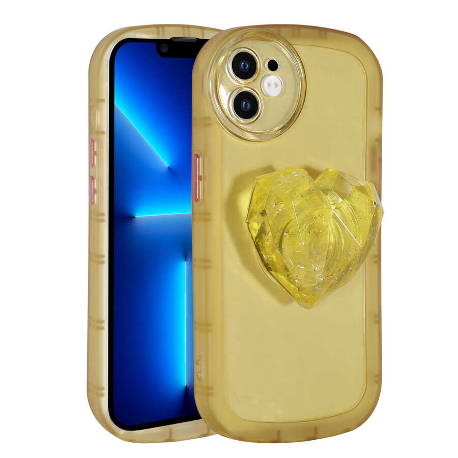 iPhone 12 Kılıf Kamera Korumalı Pop Soketli Renkli NXXA Ofro Kapak-Sarı