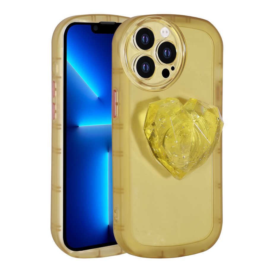 iPhone 13 Pro Uyumlu Kamera Korumalı Pop Soketli Renkli NXXA Ofro Kapak-Sarı