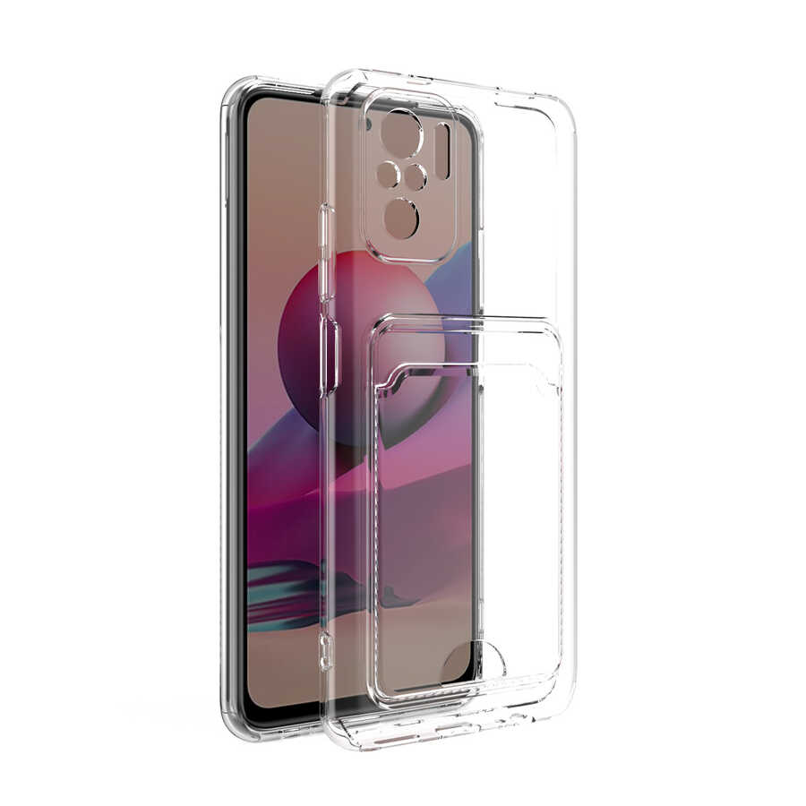 Xiaomi Redmi Note 10 Kılıf Kartlıklı Şeffaf NXXA Setra Clear Silikon Kapak-Renksiz