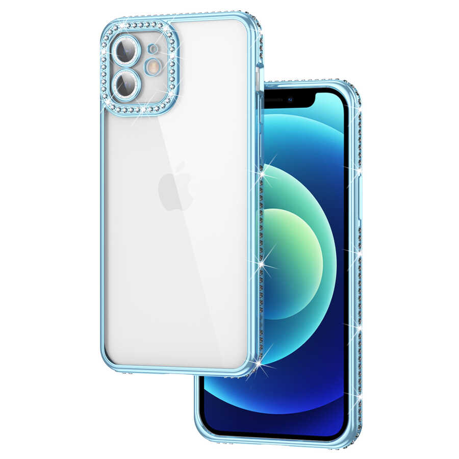 iPhone 11 Kılıf Kamera Korumalı Taşlı NXXA Mina Kapak-Mavi