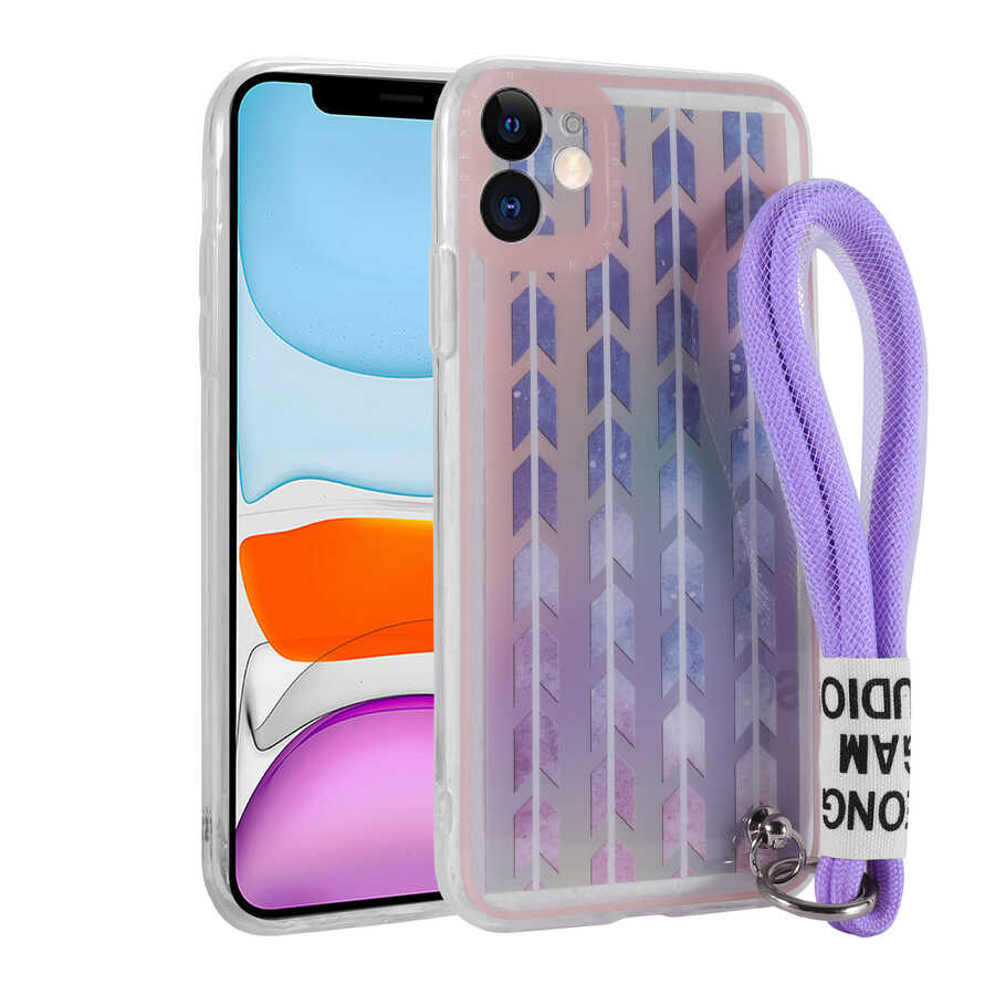 iPhone 11 Uyumlu Desenli El Askılı İpli NXXA Astana Silikon Kapak-Şerit