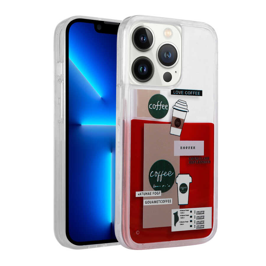 iPhone 13 Pro Uyumlu Desenli Sıvılı NXXA Drink Silikon Kapak-NO1