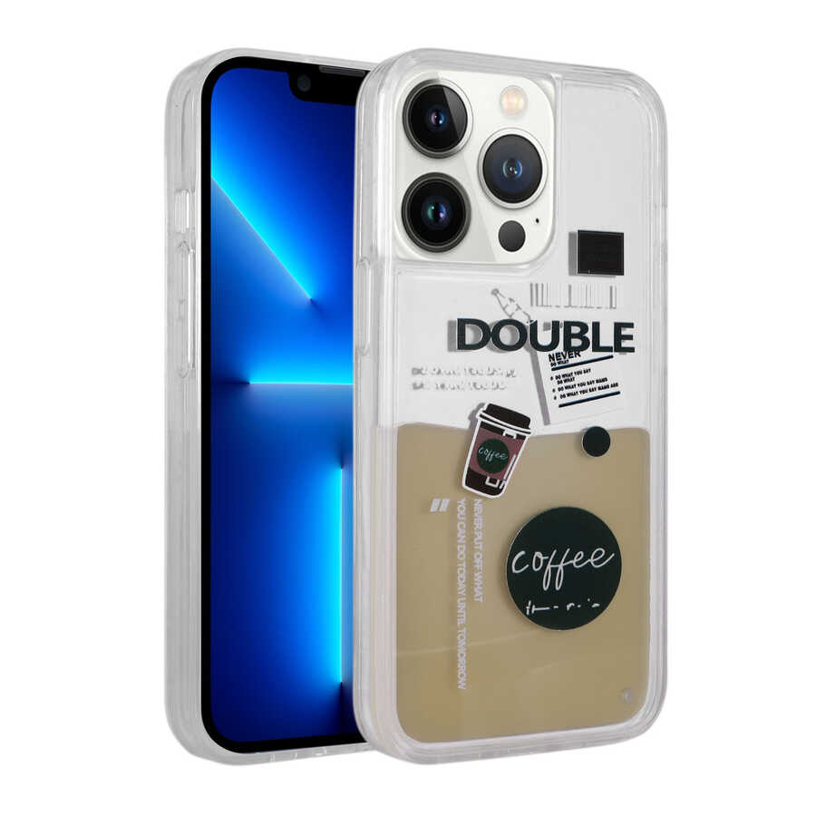 iPhone 13 Pro Max Kılıf Desenli Sıvılı NXXA Drink Silikon Kapak-NO3