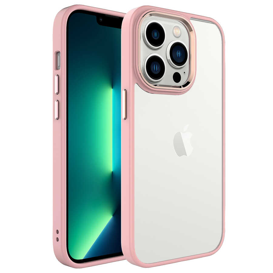 iPhone 14 Pro Uyumlu NXXA Krom Kapak-Pembe Açık
