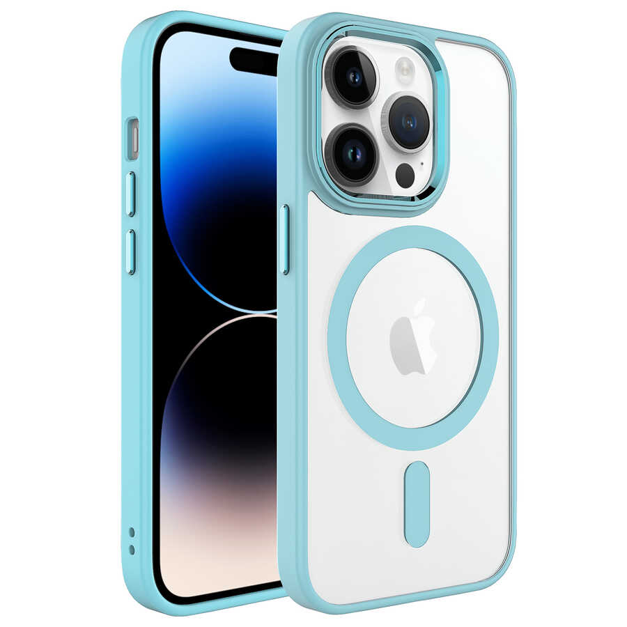 iPhone 14 Pro Max Uyumlu Wireless Şarj Özellikli NXXA Krom Magsafe Silikon Kapak-Yeşil
