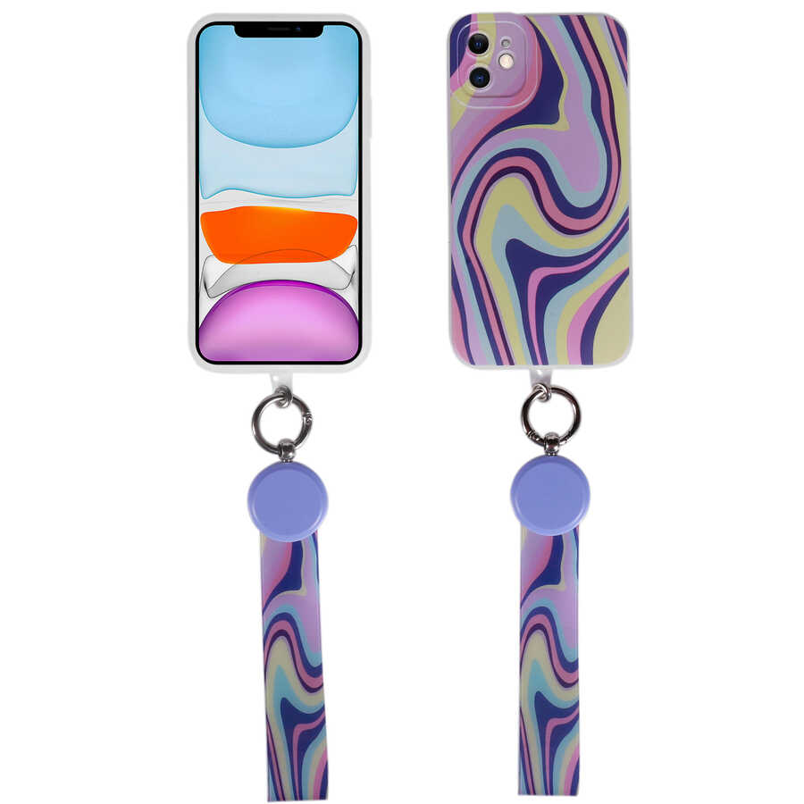 Apple iPhone 11 Kılıf Desenli El Askılı İpli NXXA Arte Silikon Kapak-NO3