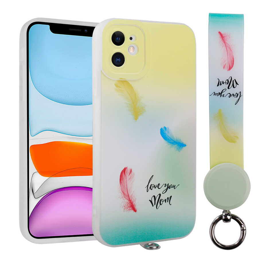 iPhone 11 Uyumlu Desenli El Askılı İpli NXXA Arte Silikon Kapak-NO6