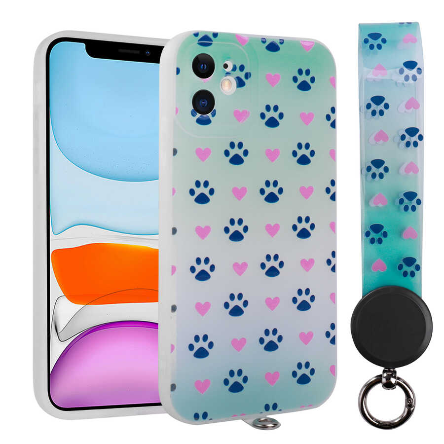 iPhone 11 Uyumlu Desenli El Askılı İpli NXXA Arte Silikon Kapak-NO10