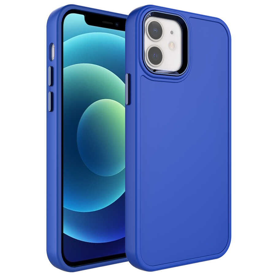 iPhone 11 Uyumlu Metal Çerçeve ve Buton Tasarımlı Sert NXXA Botox Kapak-Saks Mavi