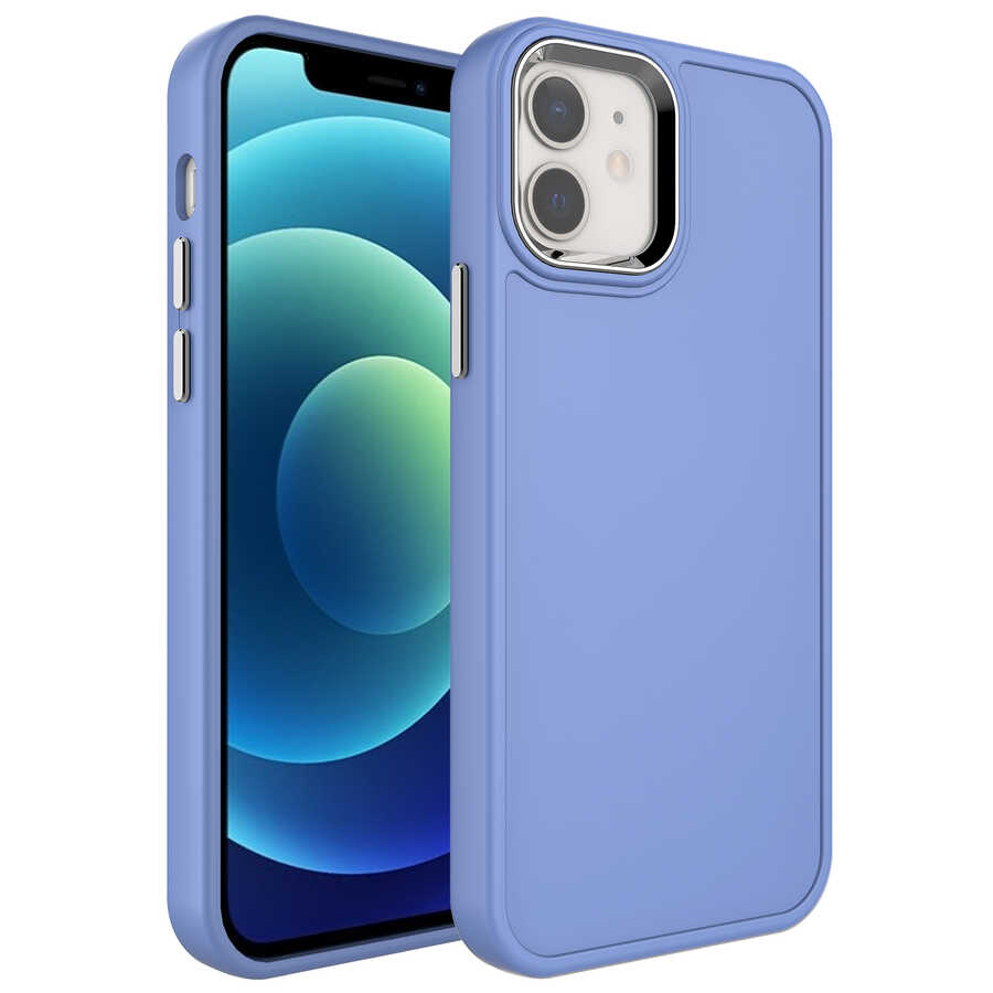 Apple iPhone 11 Kılıf Metal Çerçeve ve Buton Tasarımlı Sert NXXA Botox Kapak-Lavendery Gray