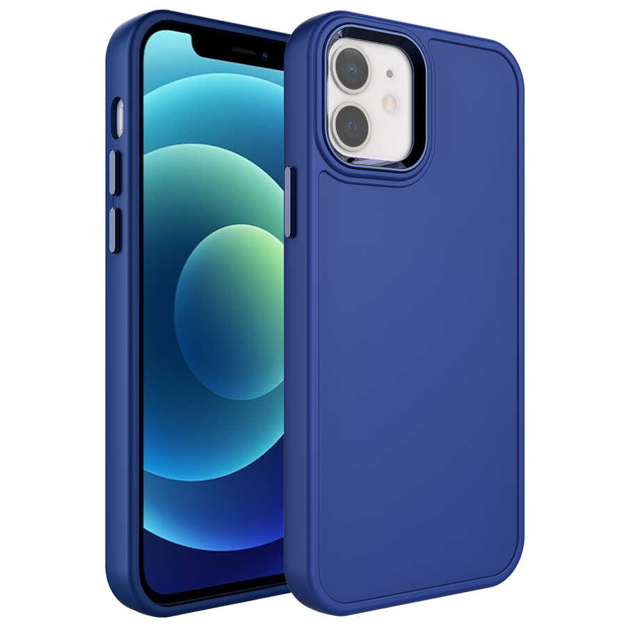 Apple iPhone 11 Kılıf Metal Çerçeve ve Buton Tasarımlı Sert NXXA Botox Kapak-Lacivert