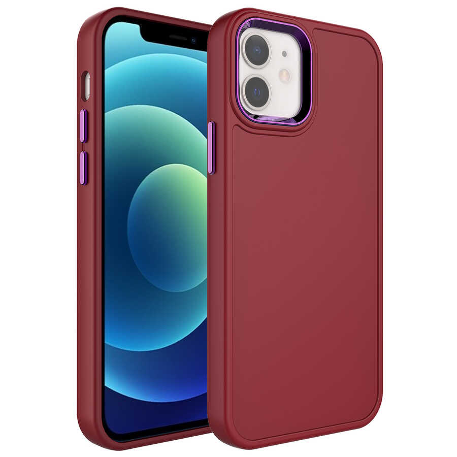 iPhone 11 Uyumlu Metal Çerçeve ve Buton Tasarımlı Sert NXXA Botox Kapak-Koyu Mor