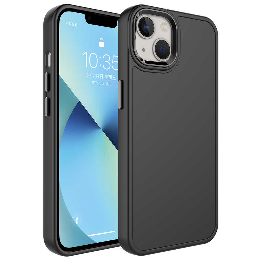 iPhone 14 Uyumlu Metal Çerçeve ve Buton Tasarımlı Sert NXXA Botox Kapak-Siyah