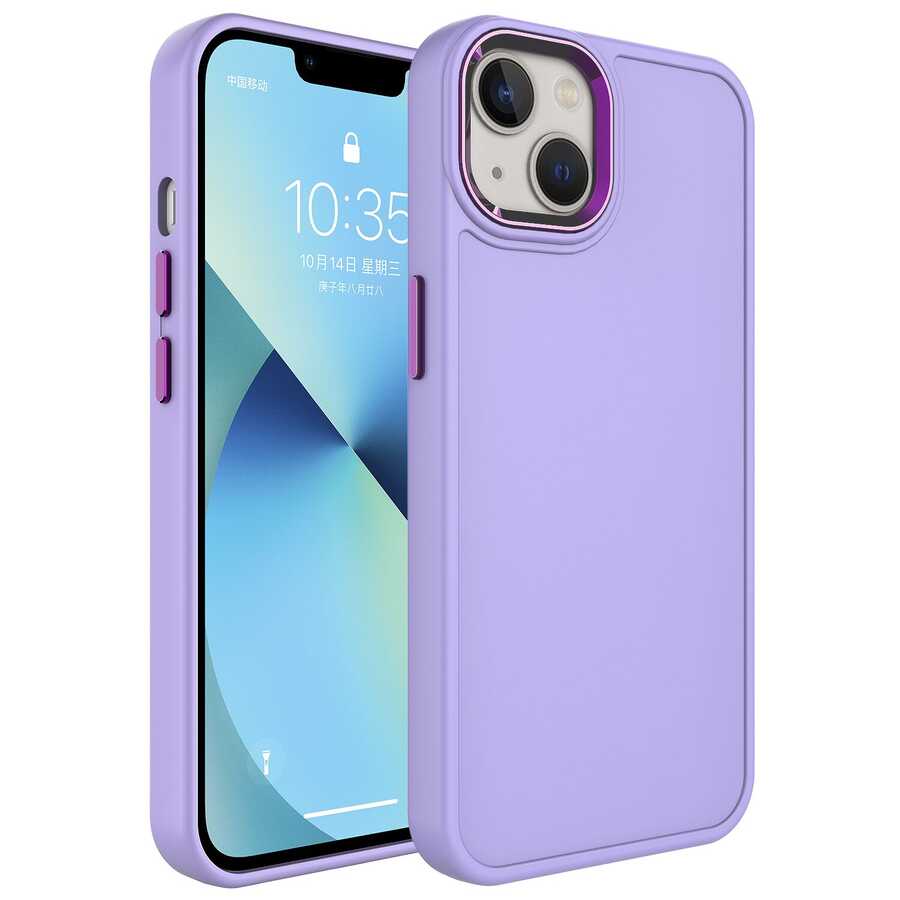 iPhone 14 Plus Uyumlu Metal Çerçeve ve Buton Tasarımlı Sert NXXA Botox Kapak-Lila