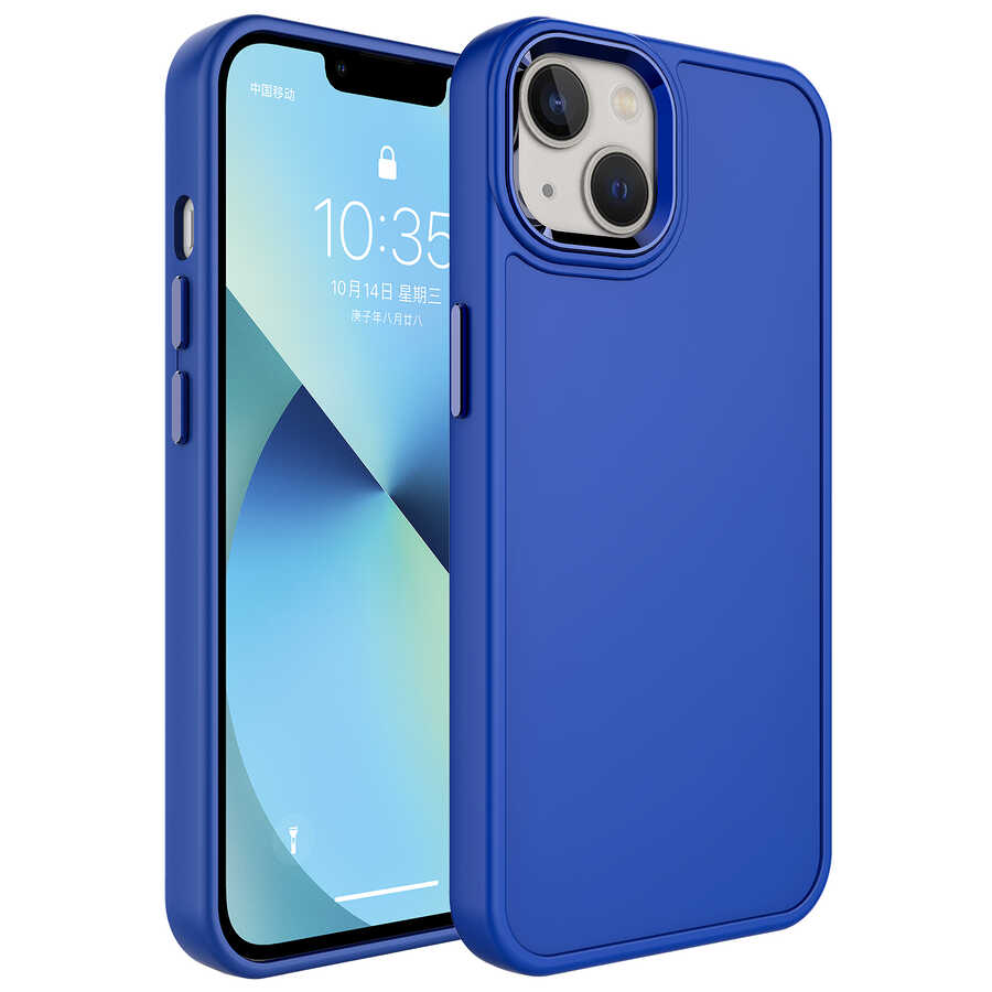 Apple iPhone 14 Plus Kılıf Metal Çerçeve ve Buton Tasarımlı Sert NXXA Botox Kapak-Lacivert