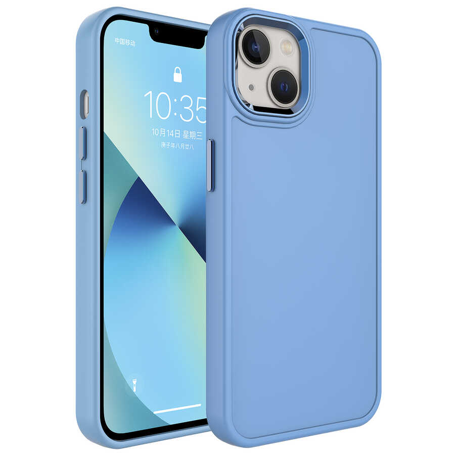 Apple iPhone 14 Plus Kılıf Metal Çerçeve ve Buton Tasarımlı Sert NXXA Botox Kapak-Mavi
