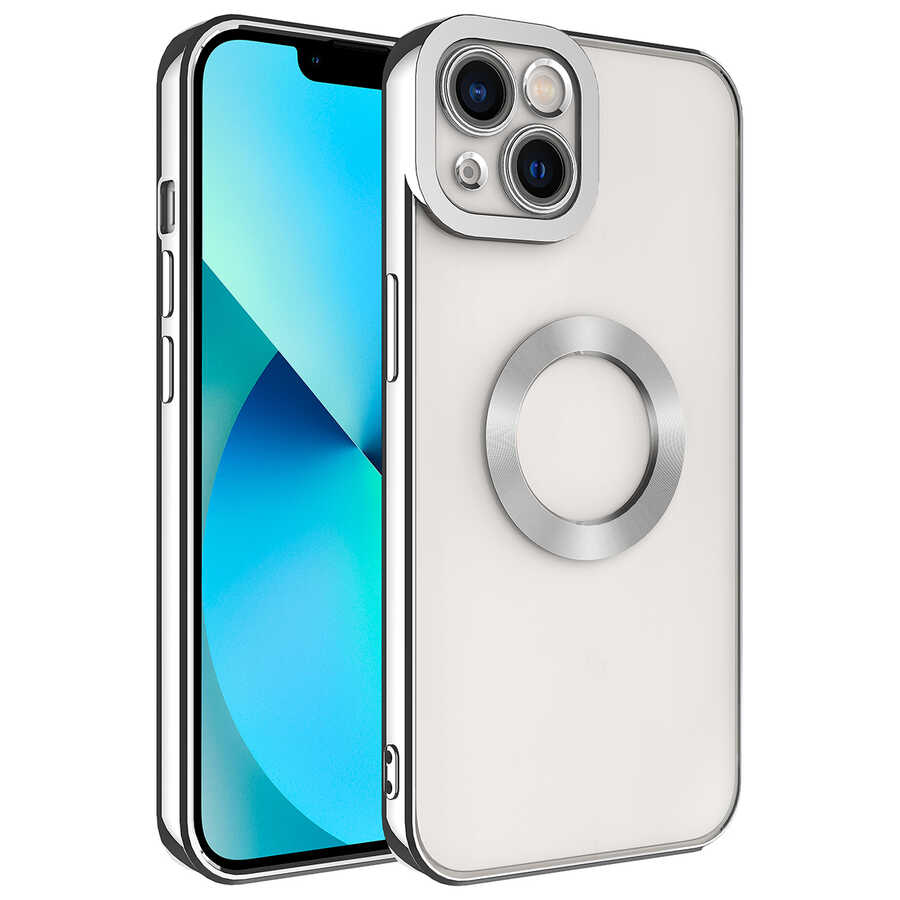 Apple iPhone 14 Kılıf Kamera Korumalı Logo Gösteren NXXA Omega Kapak-Gümüş