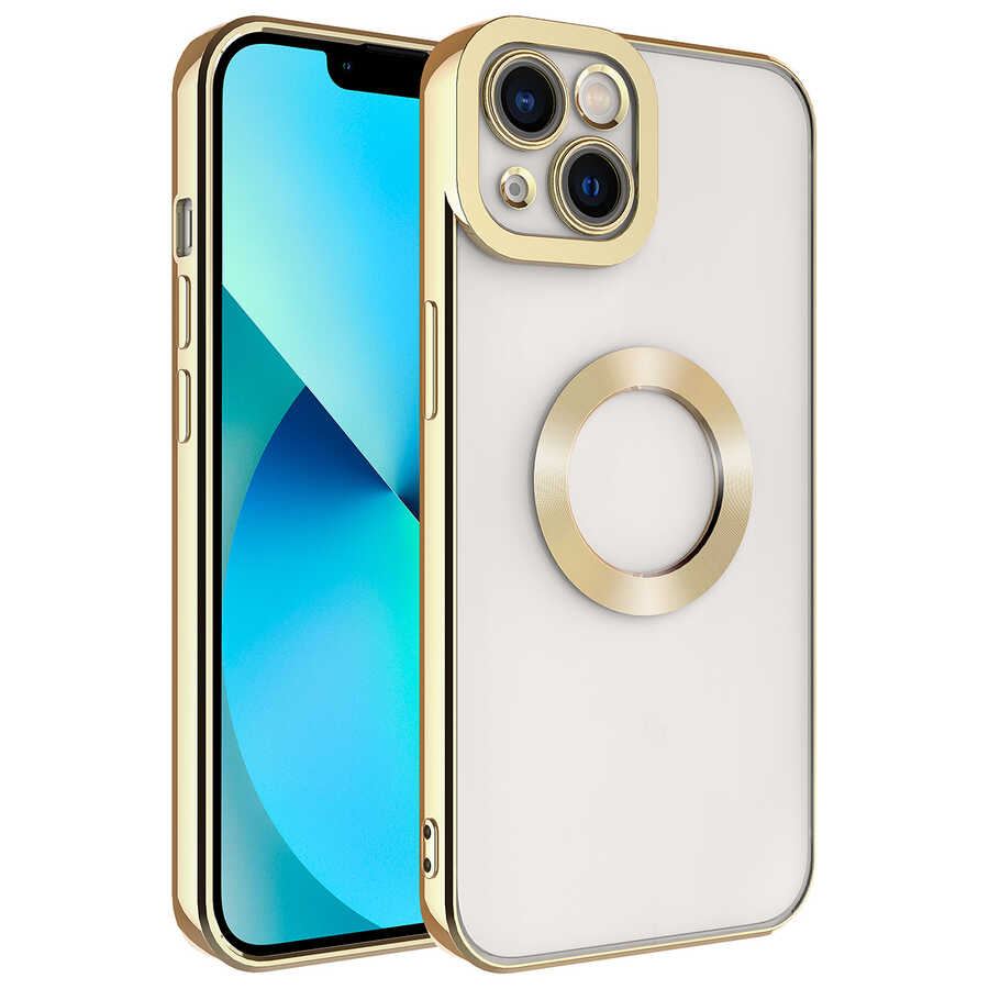 Apple iPhone 14 Plus Kılıf Kamera Korumalı Logo Gösteren NXXA Omega Kapak-Gold