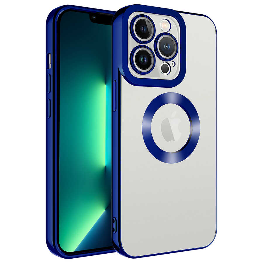 Apple iPhone 14 Pro Max Kılıf Kamera Korumalı Logo Gösteren NXXA Omega Kapak-Mavi