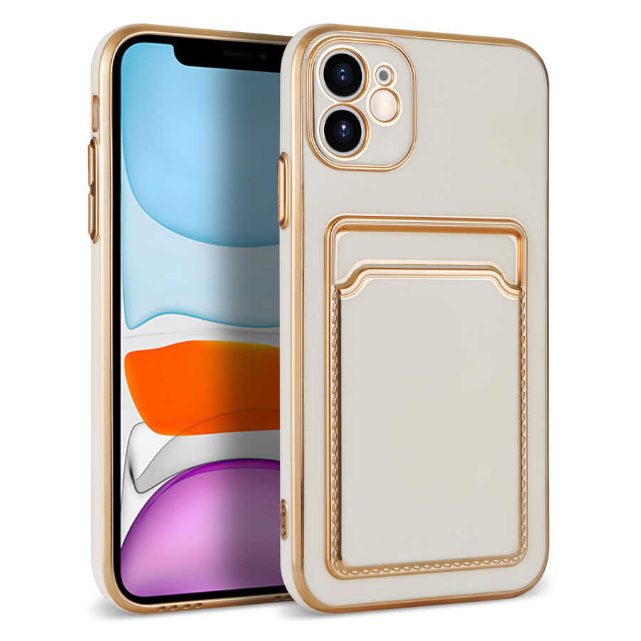 Apple iPhone 11 Kılıf NXXA Bark Kartlıklı Kapak-Beyaz