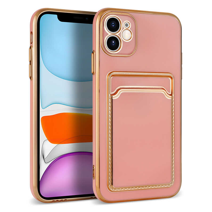 Apple iPhone 12 Kılıf NXXA Bark Kartlıklı Kapak-Rose Gold