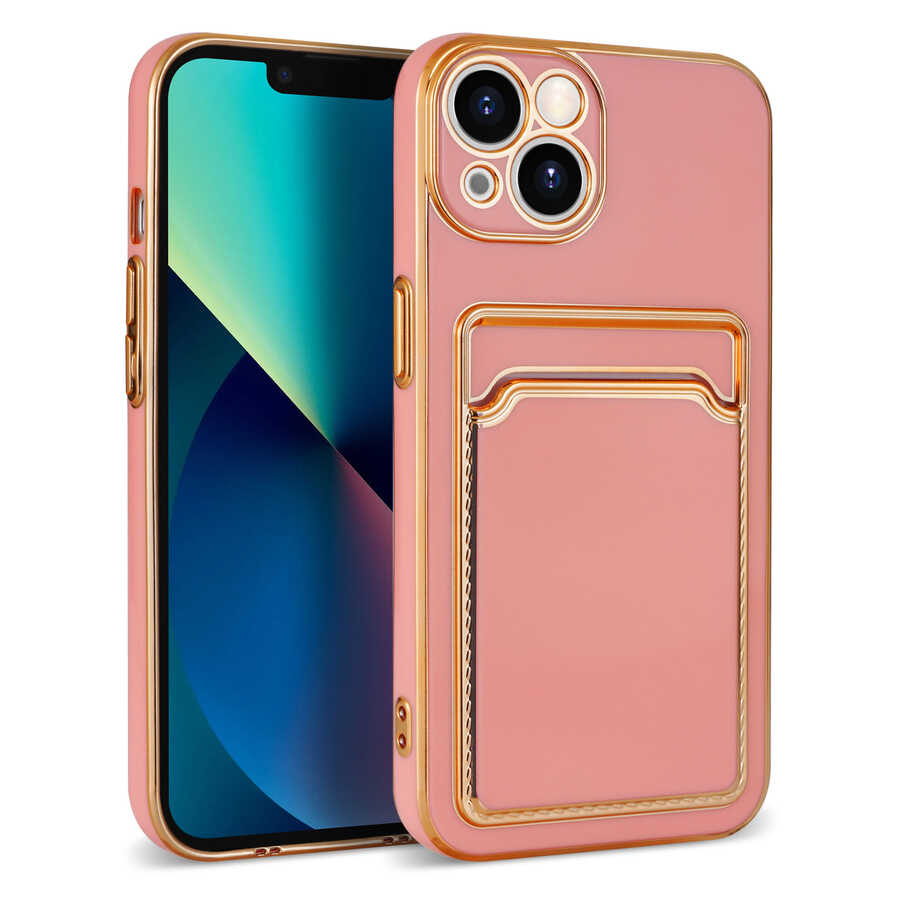 iPhone 13 Uyumlu NXXA Bark Kartlıklı Kapak-Rose Gold