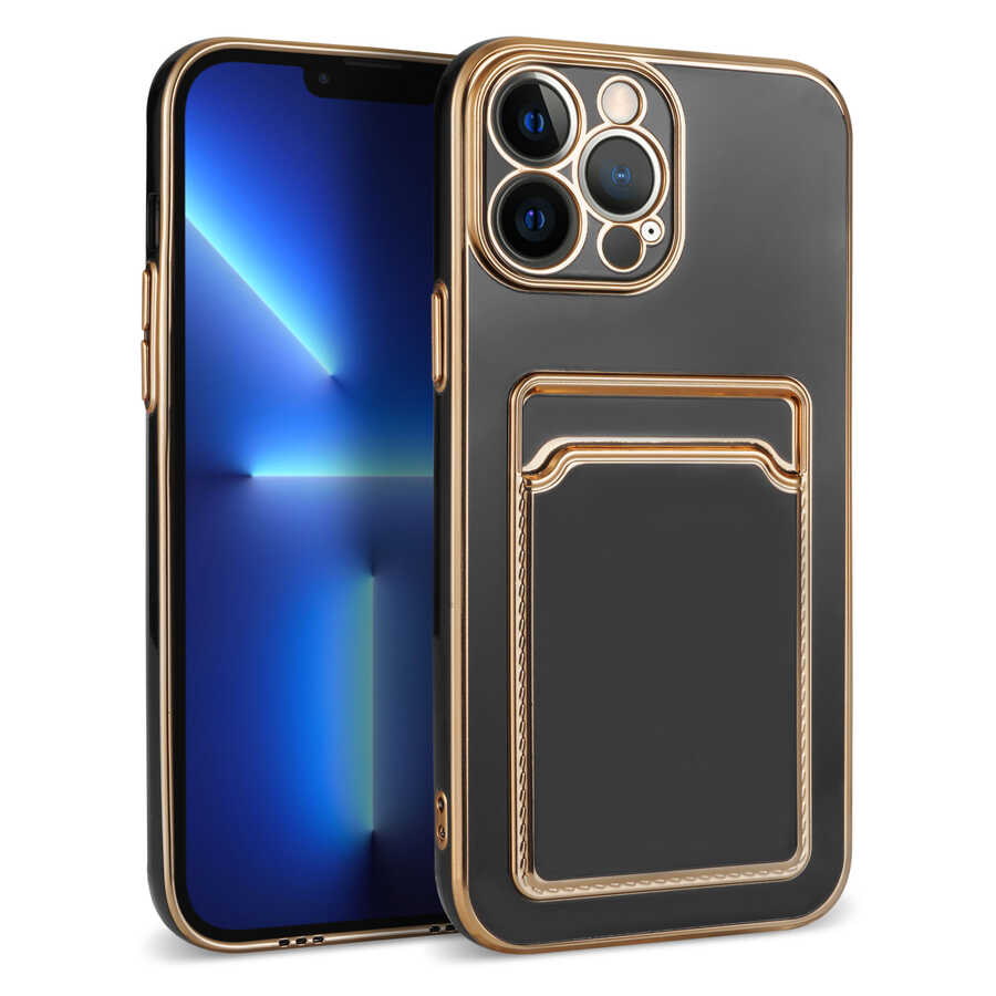 Apple iPhone 12 Pro Max Kılıf NXXA Bark Kartlıklı Kapak-Siyah
