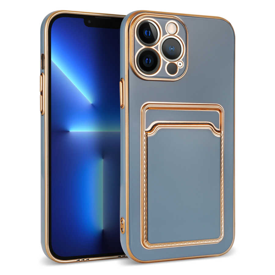 iPhone 12 Pro Max Uyumlu NXXA Bark Kartlıklı Kapak-Mavi