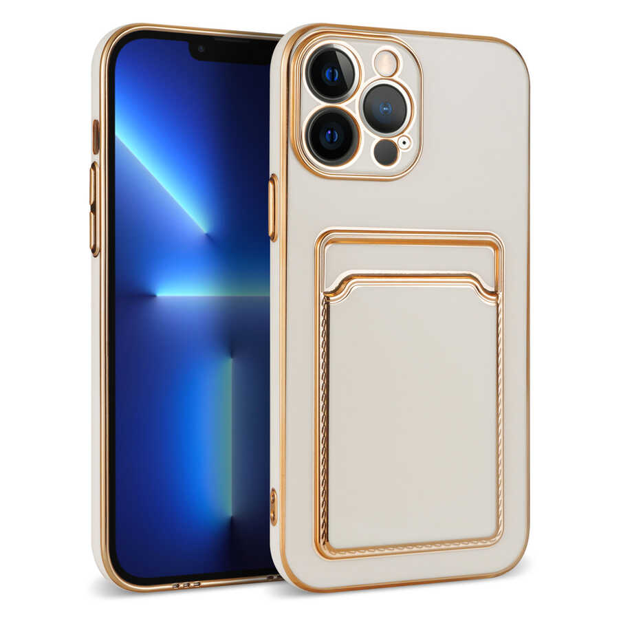 Apple iPhone 13 Pro Max Kılıf NXXA Bark Kartlıklı Kapak-Beyaz