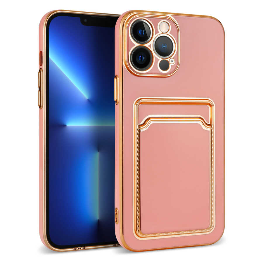Apple iPhone 13 Pro Max Kılıf NXXA Bark Kartlıklı Kapak-Rose Gold