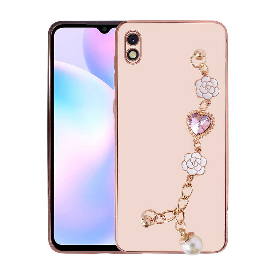Xiaomi Redmi 9A Kılıf El Tutamaçlı Kamera Korumalı NXXA Taka Silikon Kapak-Pembe