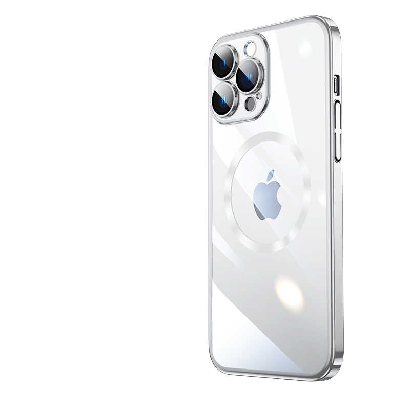 Apple iPhone 14 Pro Max Kılıf Wireless Şarj Özellikli Sert PC NXXA Riksos Magsafe Kapak-Gümüş