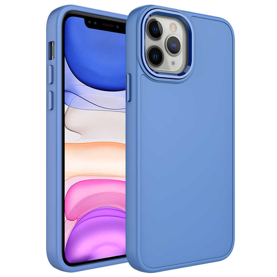 iPhone 12 Pro Max Uyumlu Metal Çerçeve ve Buton Tasarımlı Silikon NXXA Luna Kapak-Lavendery Gray