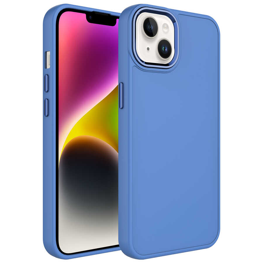 iPhone 13 Uyumlu Metal Çerçeve ve Buton Tasarımlı Silikon NXXA Luna Kapak-Lavendery Gray